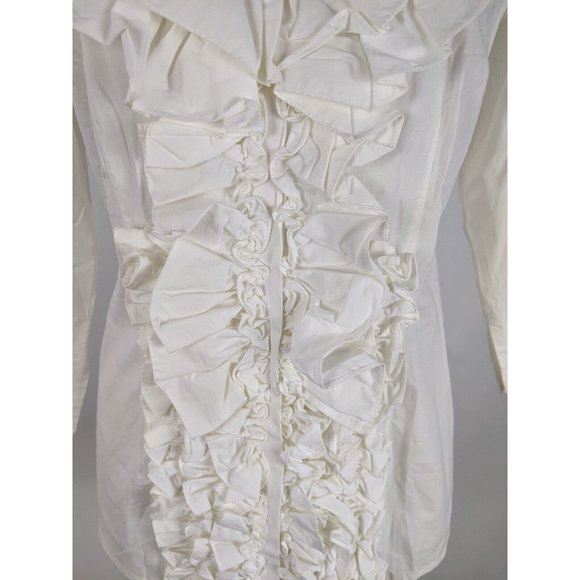 Meredith Women's Top Size 10 Ivory Long Sleeve Button Front Blouse Ruffle NEW - Picture 7 of 13